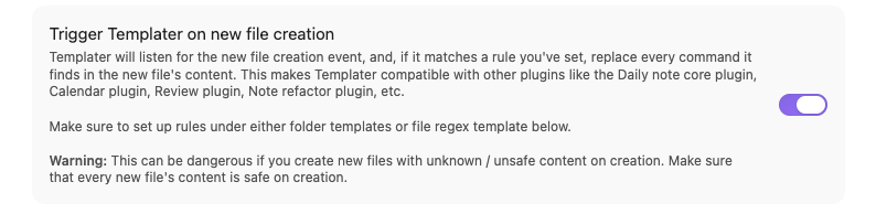 Obsidian Templater trigger on new file creation Obsidian Templater trigger on new file creation